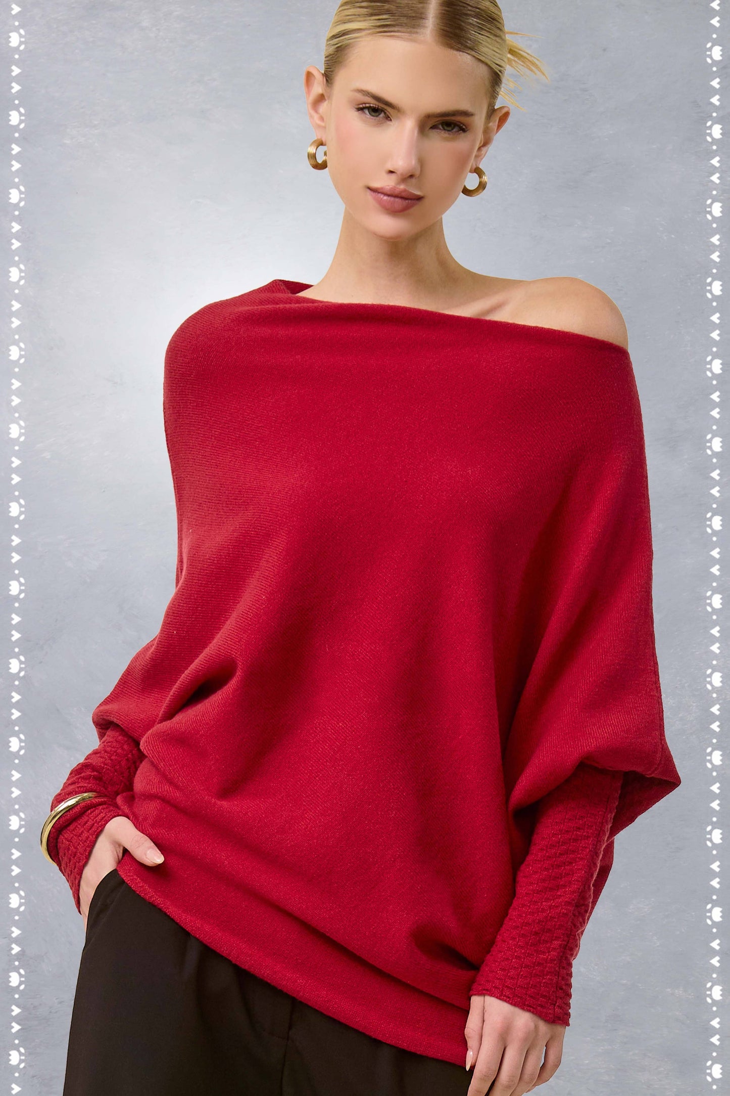 JES3621-Asymmetrical Off-Shoulder Sweater Fall Christmas