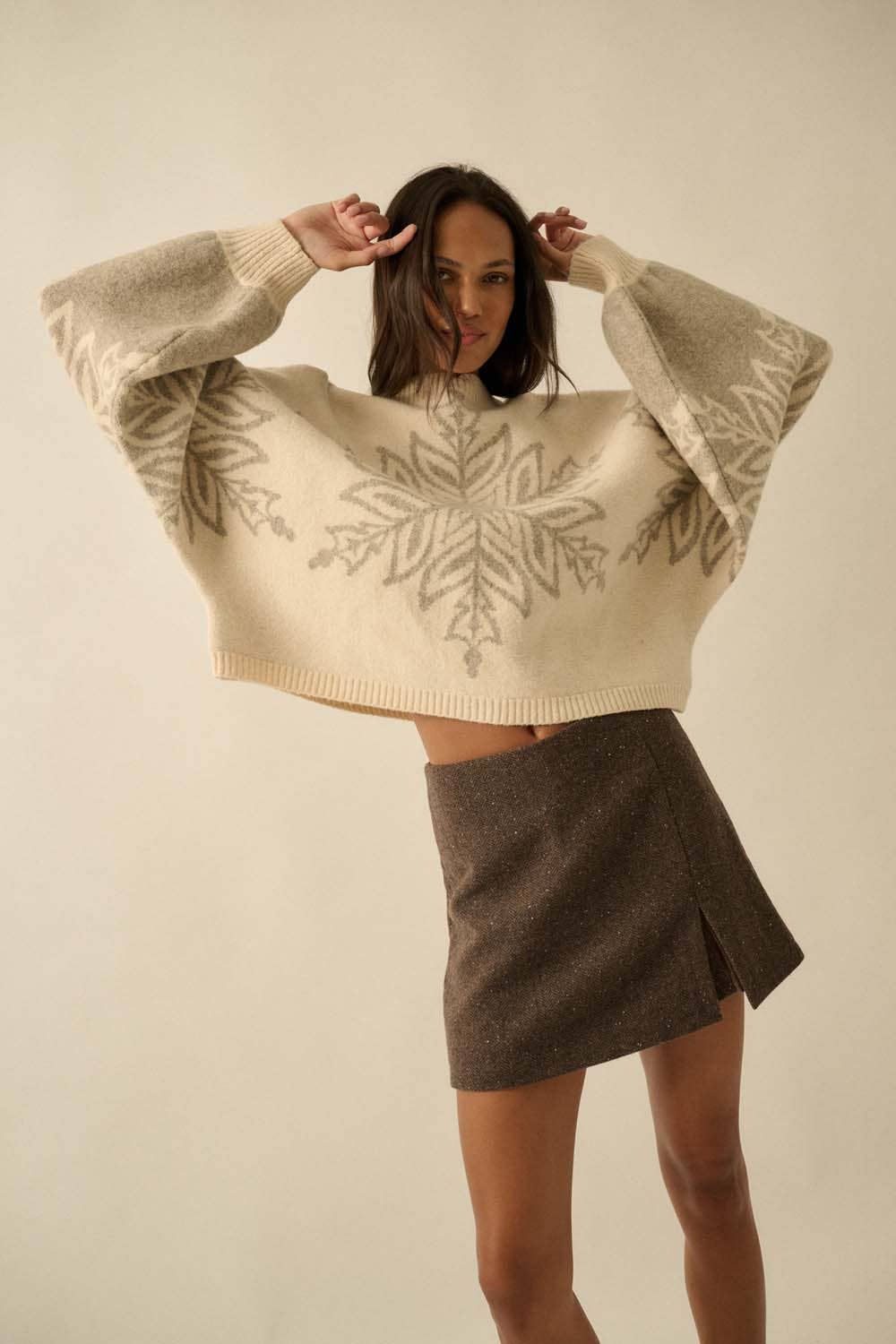 Snowflake Jacquard-Knit Dolman-Sleeve Sweater