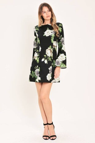 Bell sleeve printed mini dress