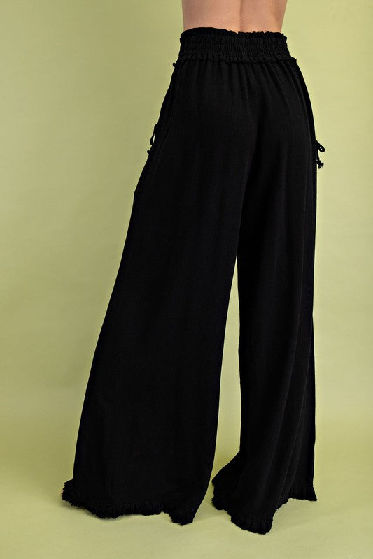 Linen blend relaxed fit wide leg pant