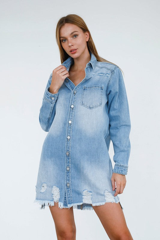 Denim destroyed bottom shirt dress