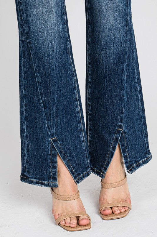 Mid rise bootcut jean with split hem