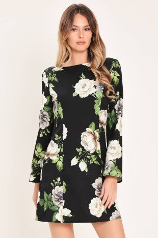 Bell sleeve printed mini dress