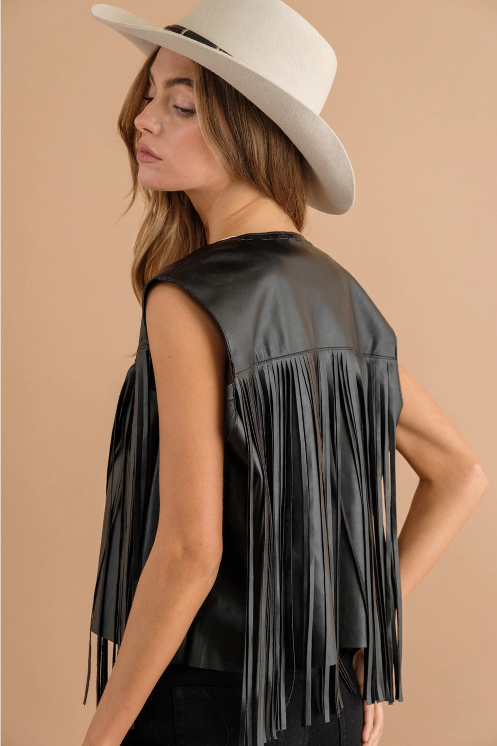 Fringe faux leather vest