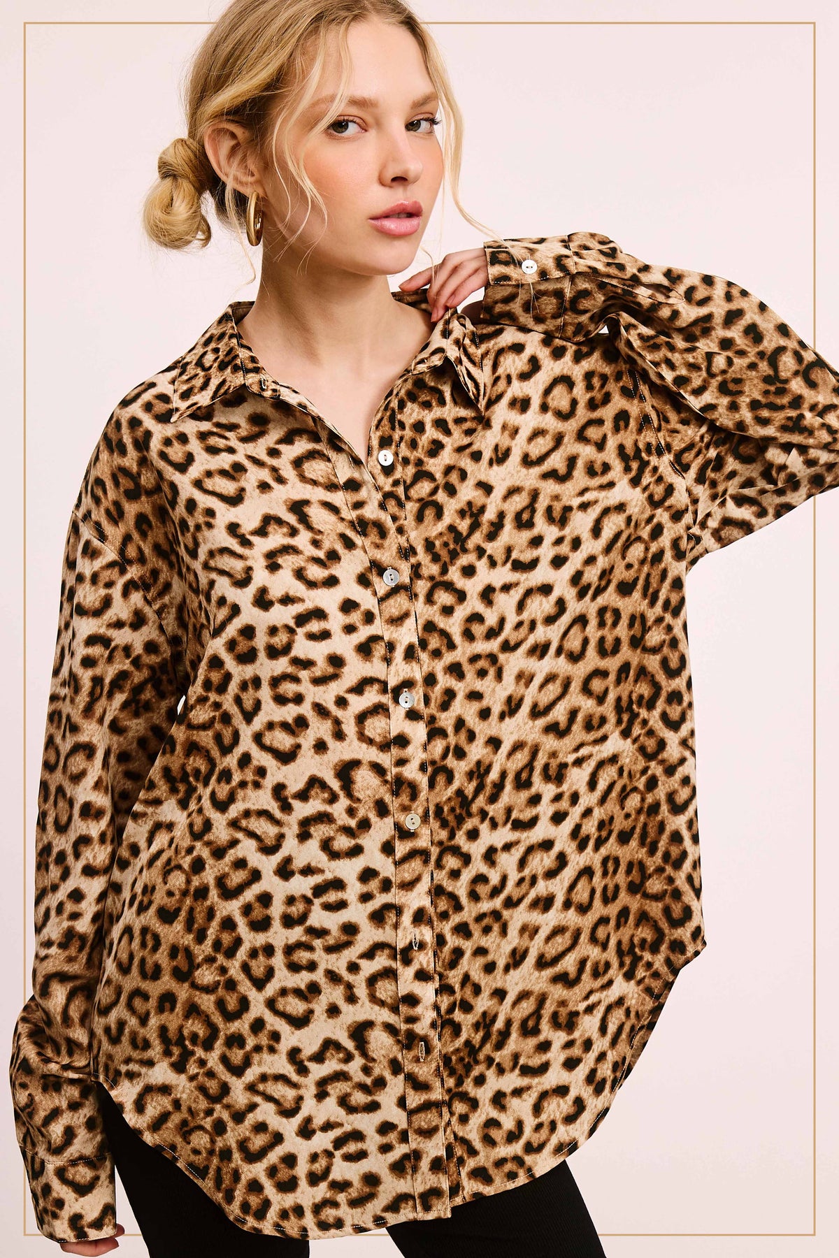 SRT7902-Leopard Printed Button Down Shirt Long Sleeve Fall