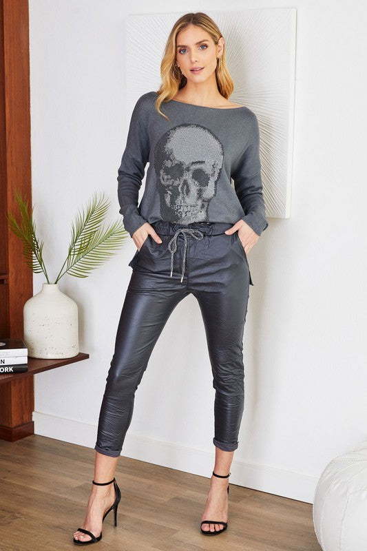 Coated charcoal crinkle jogger