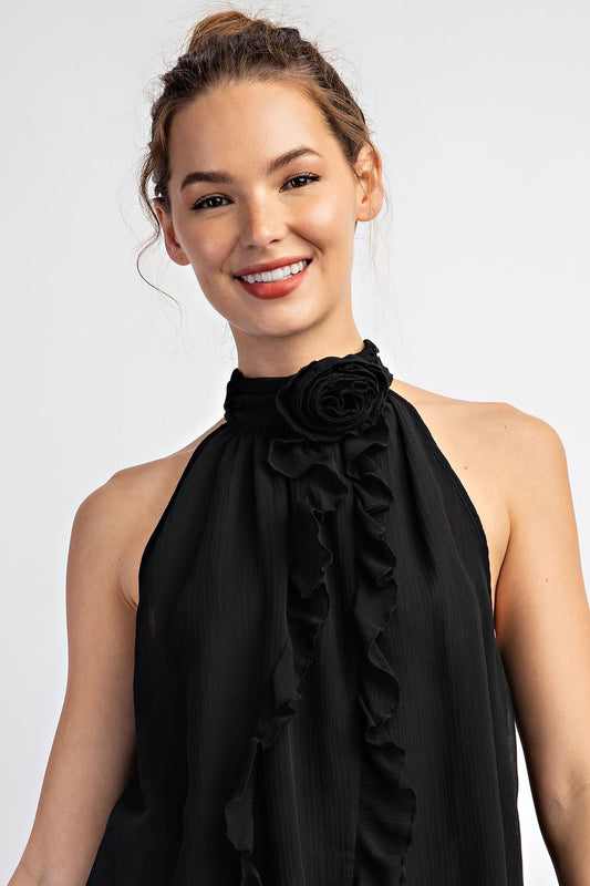 Rose detail halter neck blouse