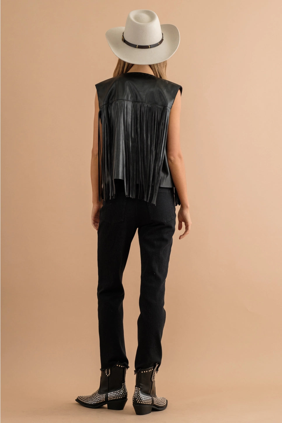 Fringe faux leather vest