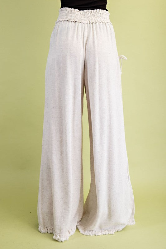 Linen blend relaxed fit wide leg pant