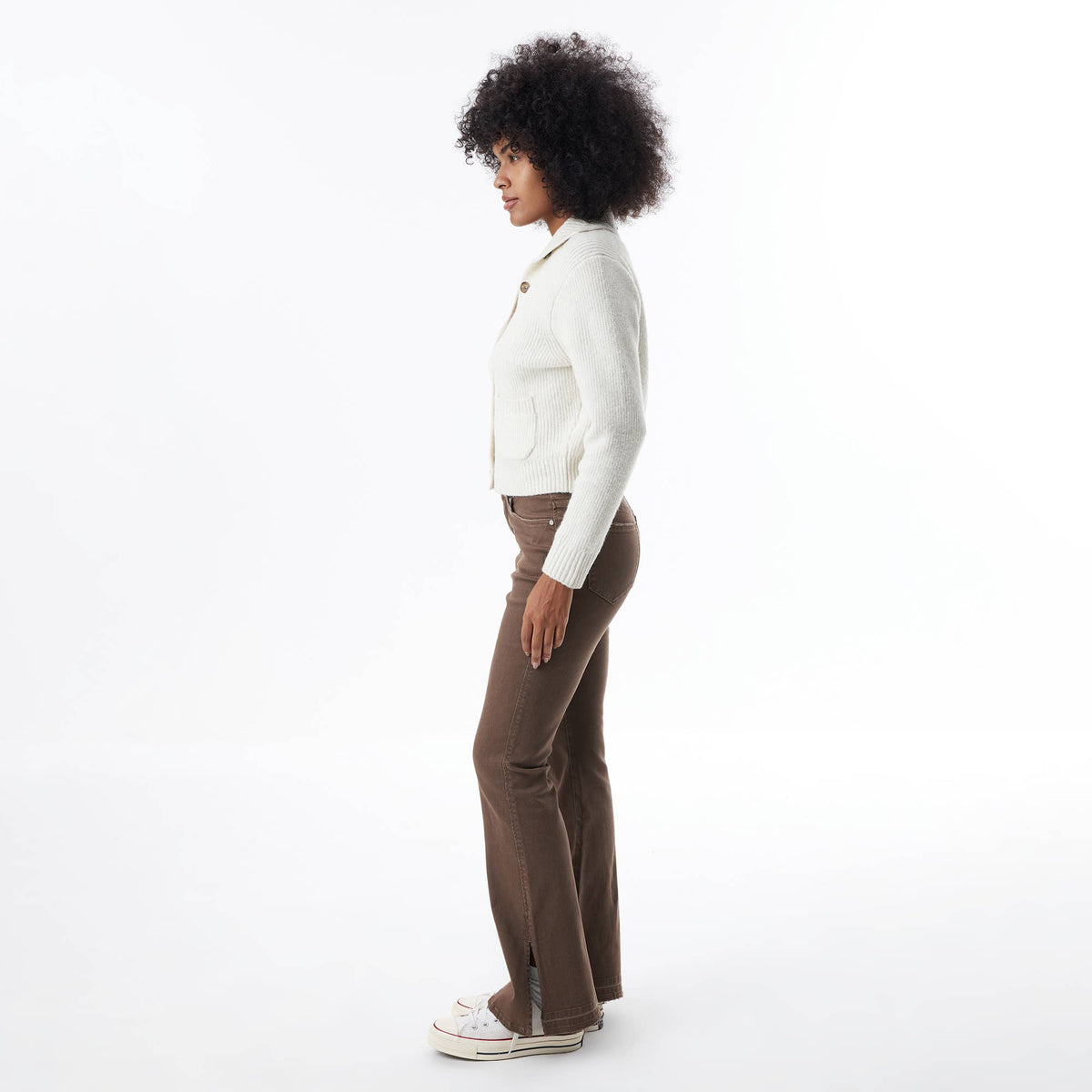 High Rise Flare Leg Jeans with Side Slits OSF1037