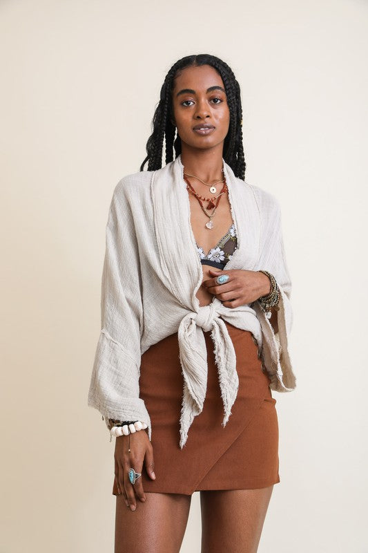 Flounce sleeve kimono wrap (2 colors)