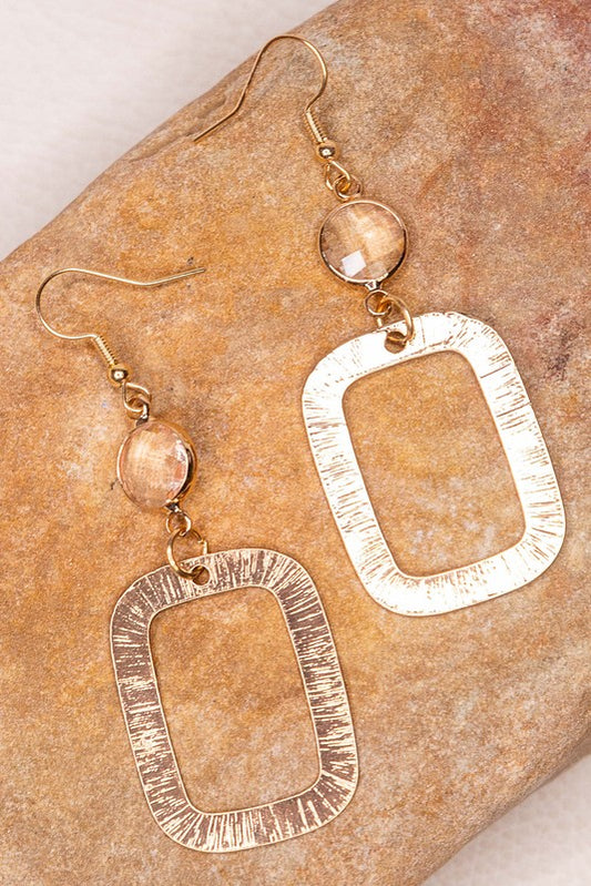 Gold metal rectangle earrings