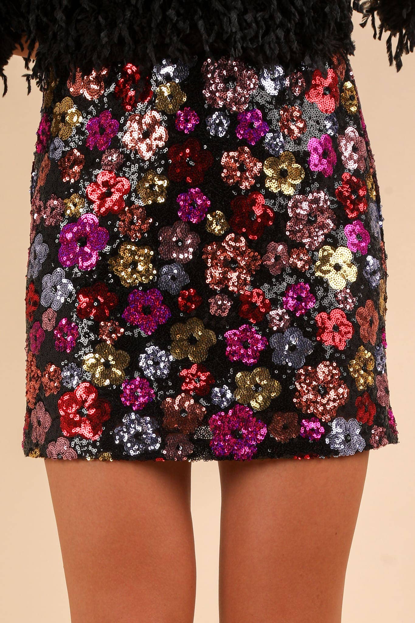 NS50110-Floral Sequin Holiday Mini Skirt