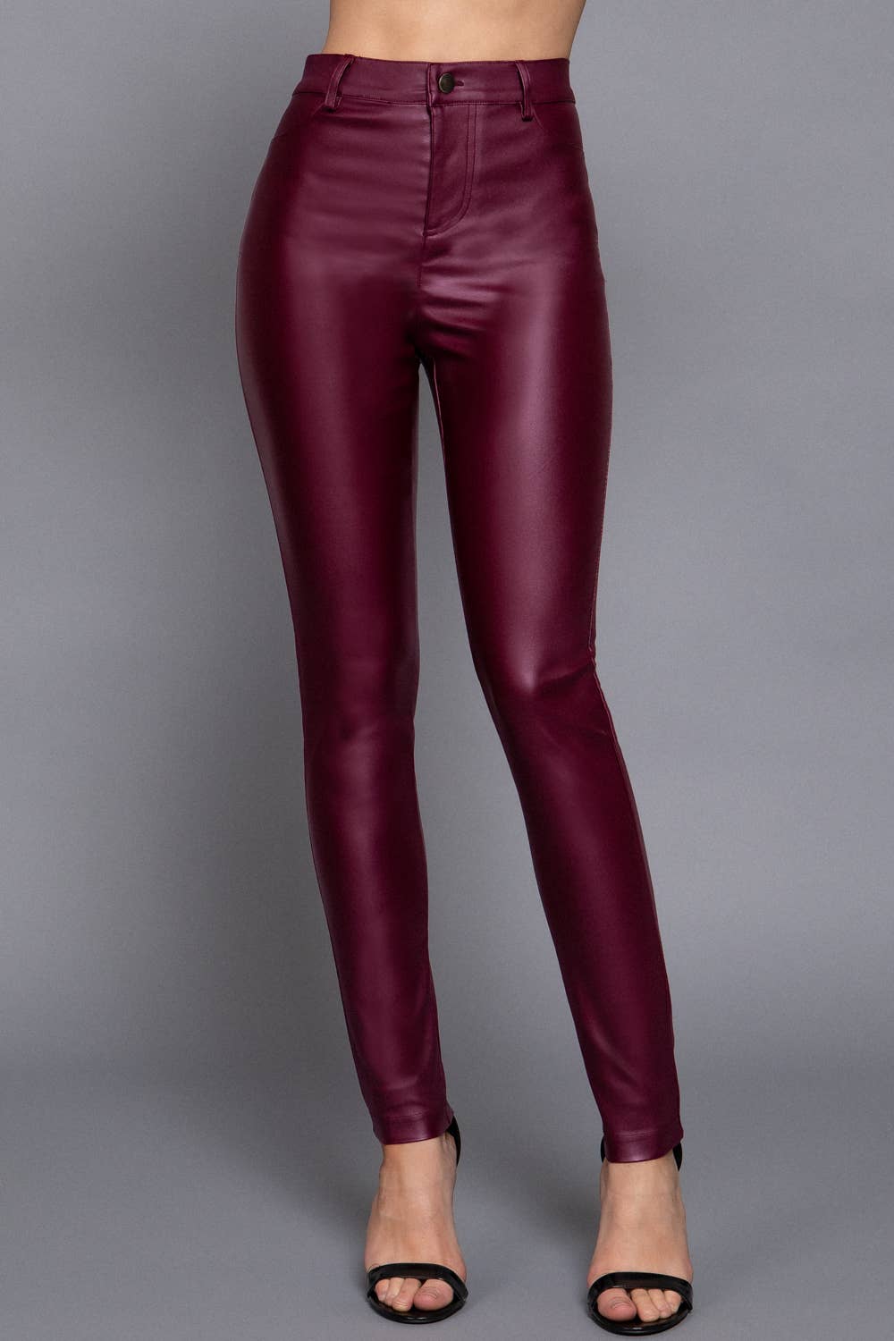 Pu Faux Leather Coated Long Pants