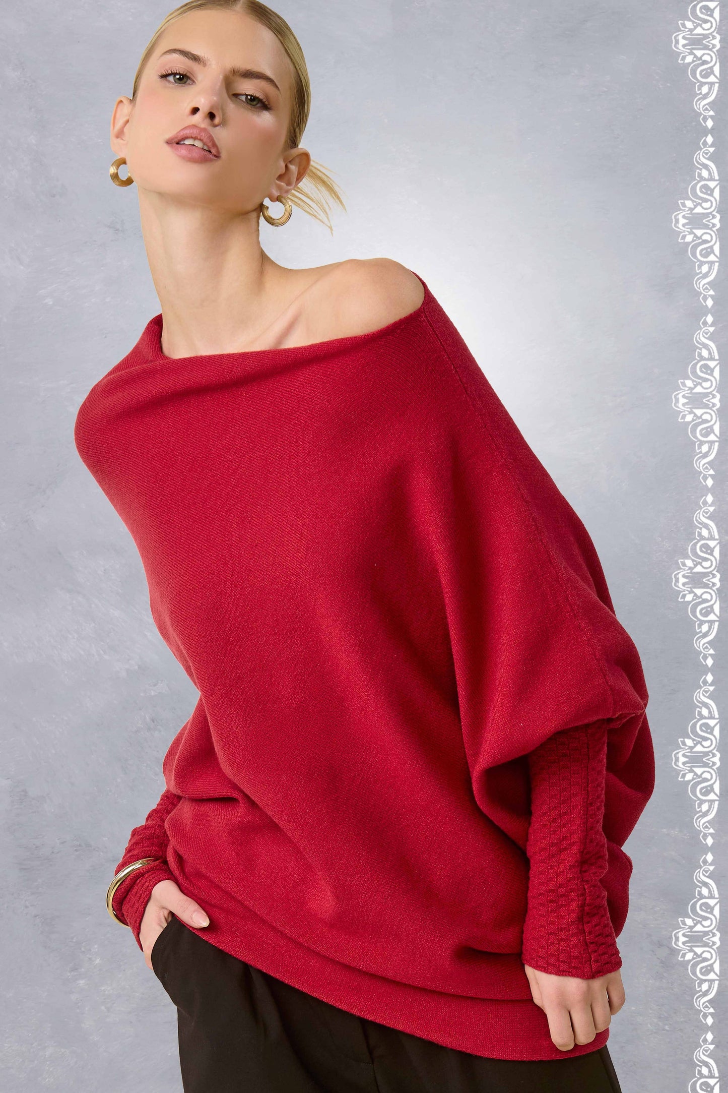 JES3621-Asymmetrical Off-Shoulder Sweater Fall Christmas