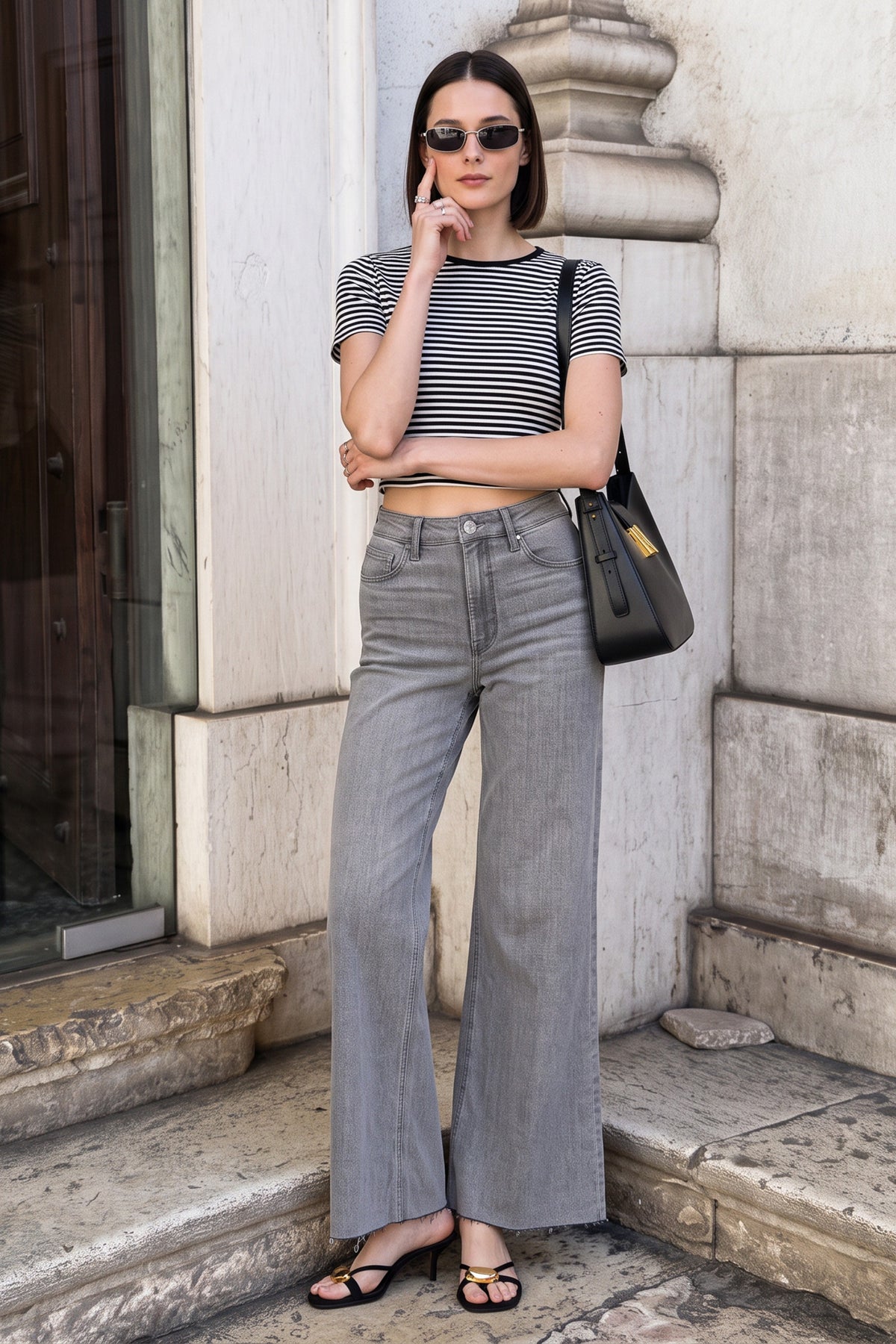High rise gray denim jeans