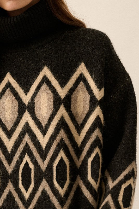 Argyle geometric turtleneck sweater