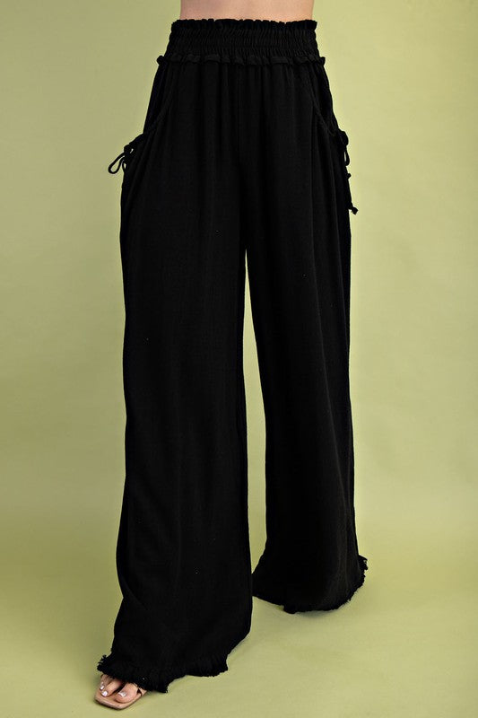 Linen blend relaxed fit wide leg pant