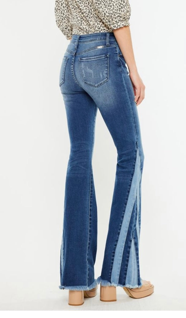 High rise piecing detail flare jeans
