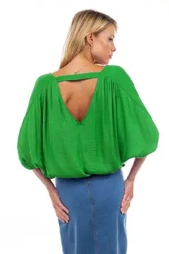 Open back elastic waist blouse (2 colors)
