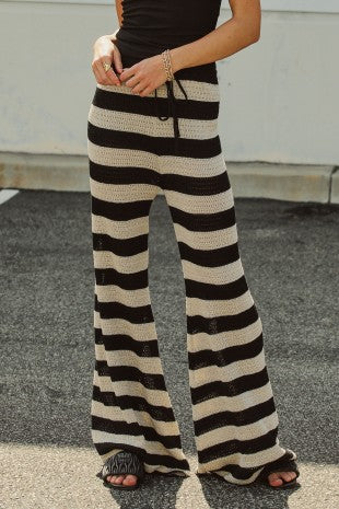 Stripe crochet knit pants