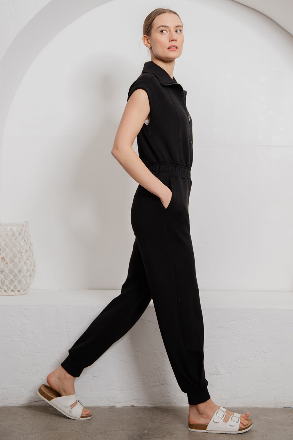 Black modal scuba jogger jumpsuit