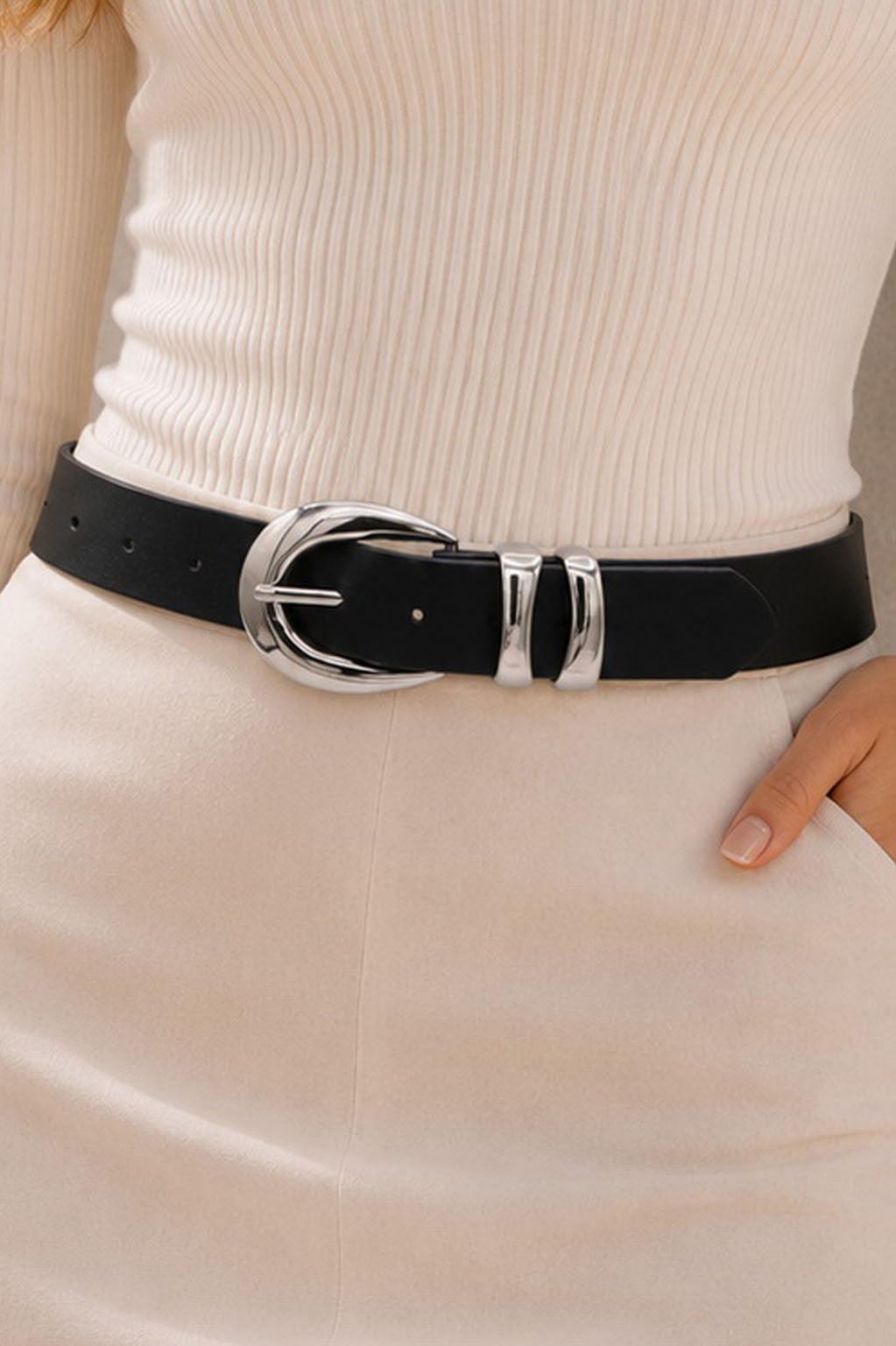 Silver buckle belt