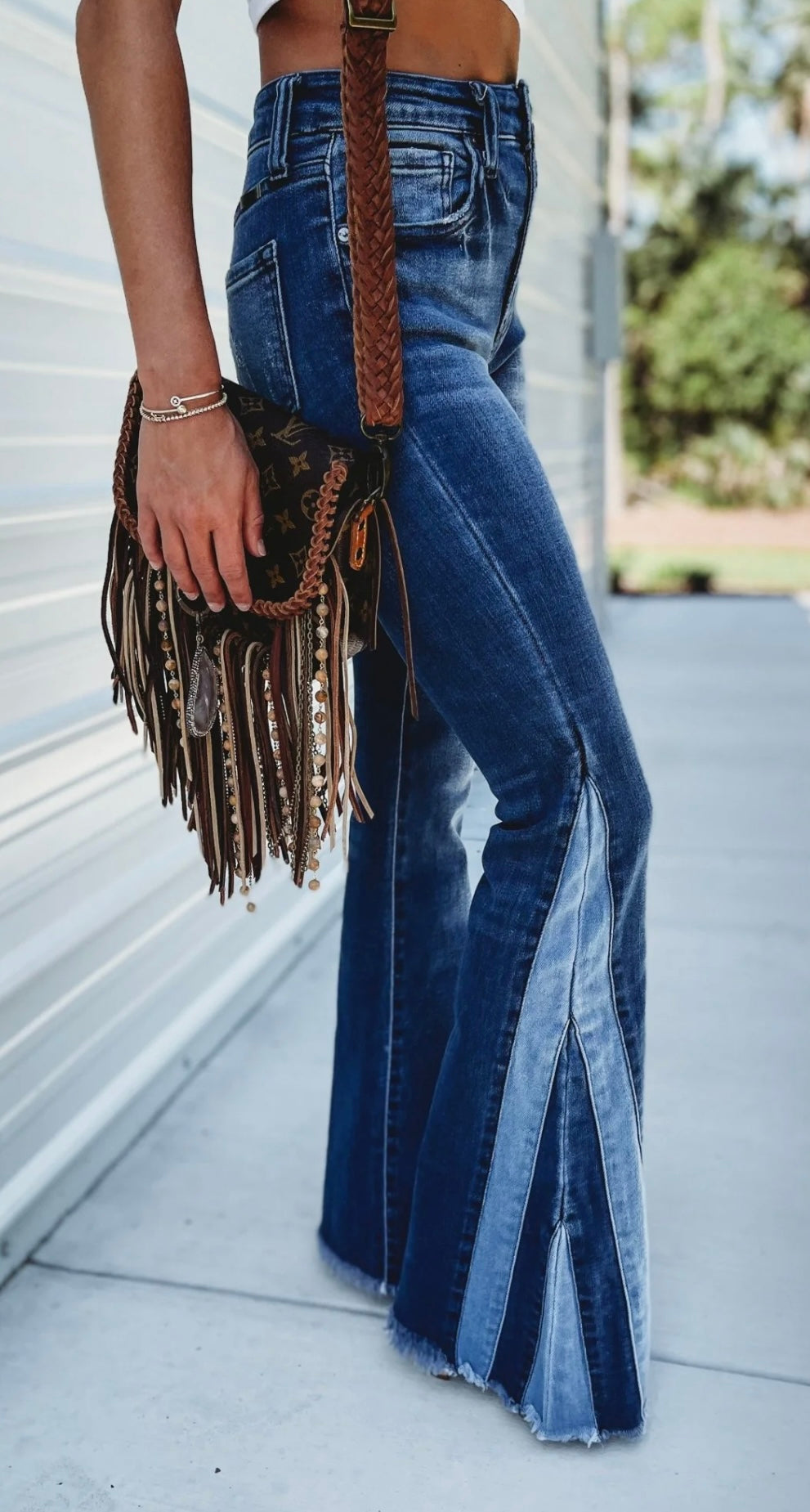 High rise piecing detail flare jeans