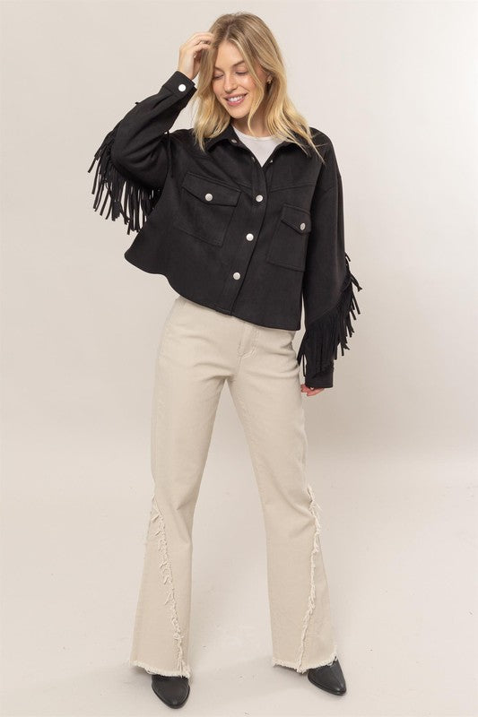 Faux suede fringe jacket