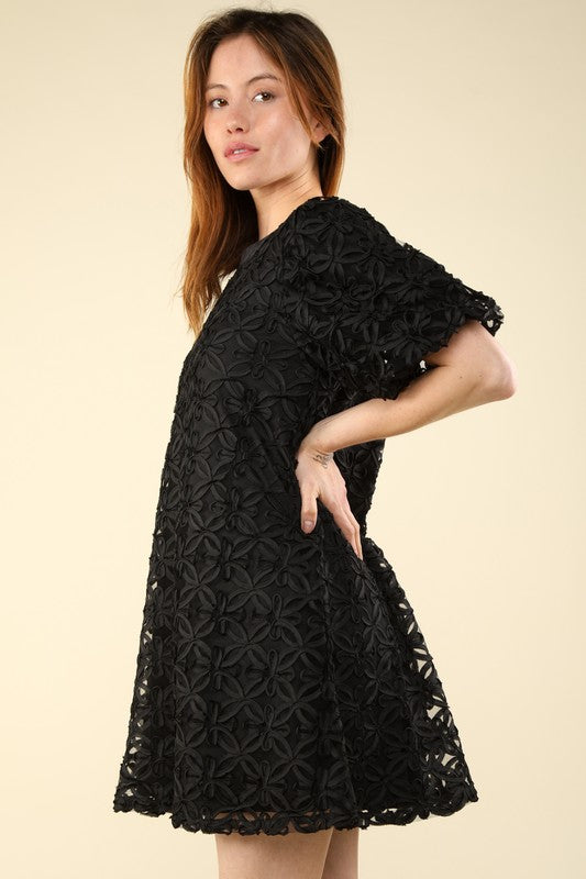 Black lace short sleeve dress