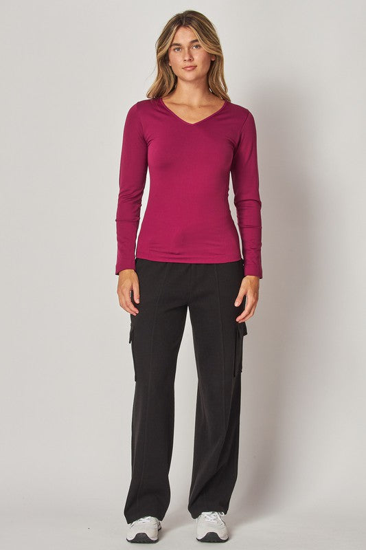 Fleece lined v neck top (multiple colors) One size