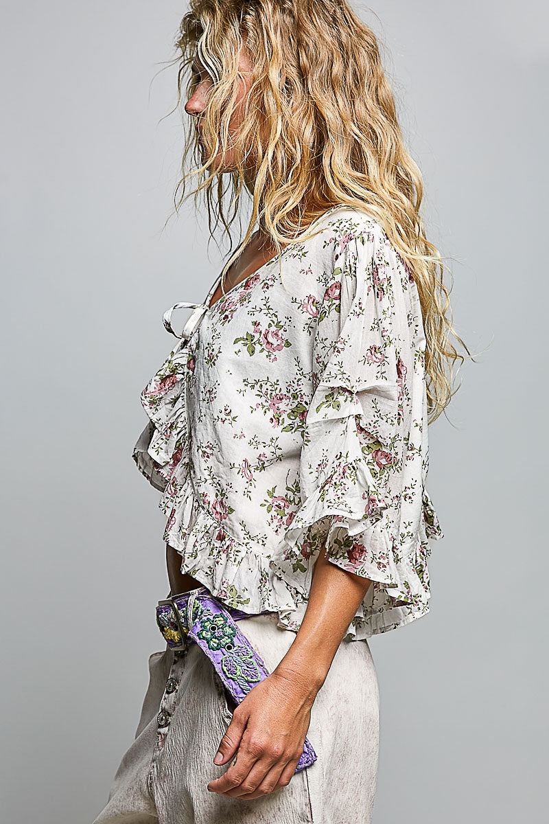 Floral top with front tie