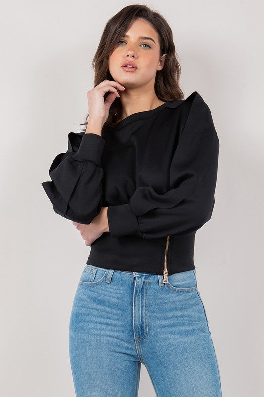 Flap sleeve zip waist sweatshirt