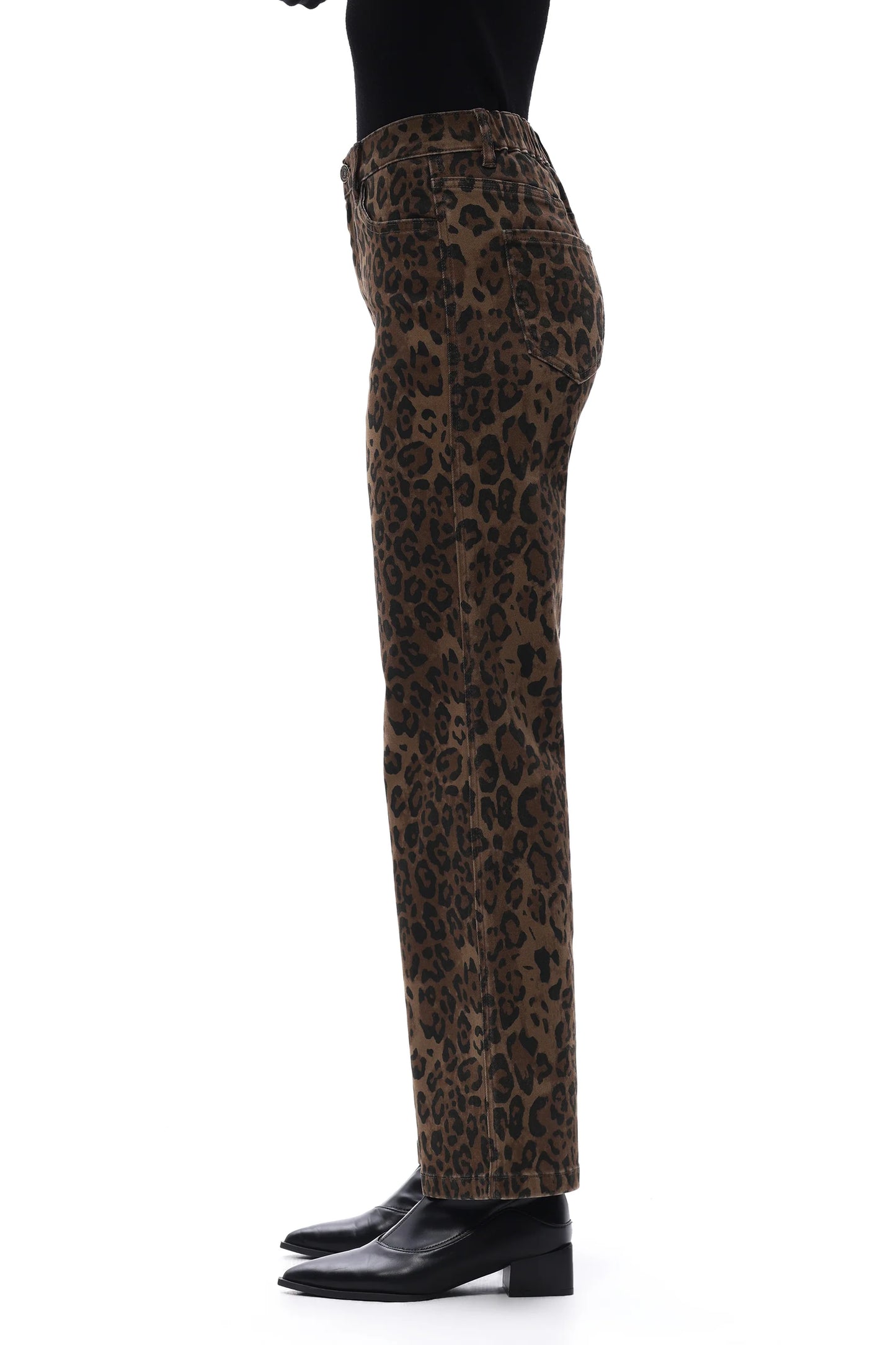Brown leopard high rise straight jeans