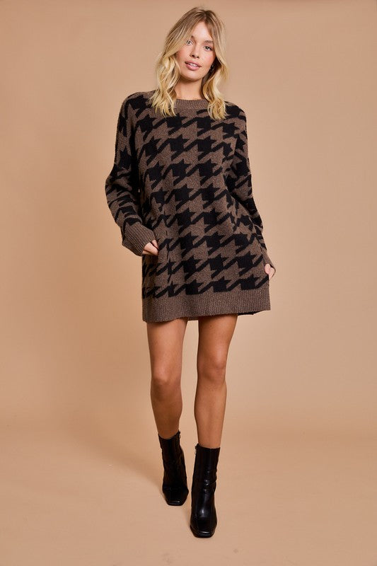 Oversized houndstooth sweater dress