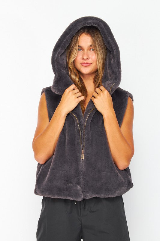 Bunny faux fur hooded vest