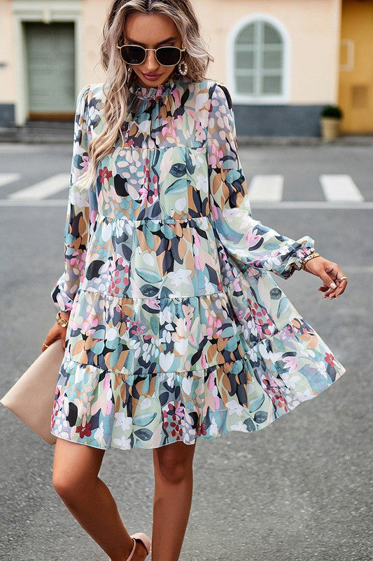 Floral dress with ruffle detail dress