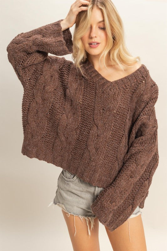 V neck cable knit sweater (3 colors)