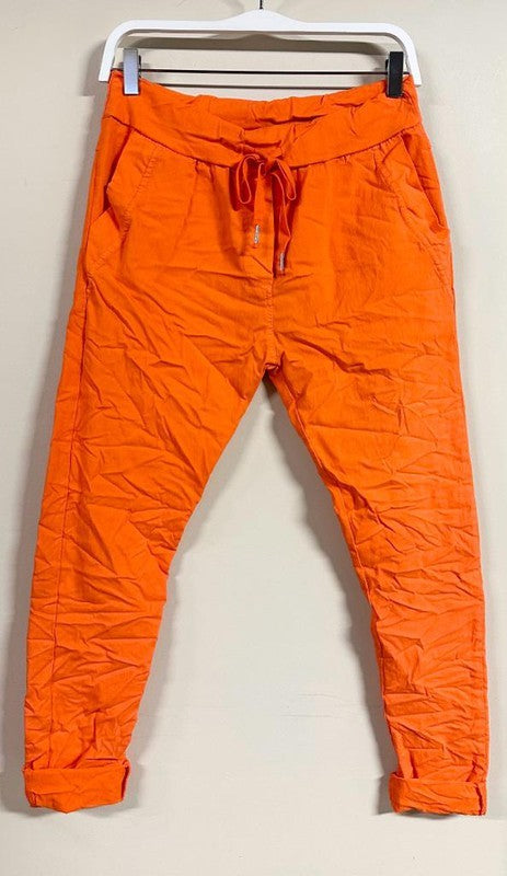 Orange crinkle joggers