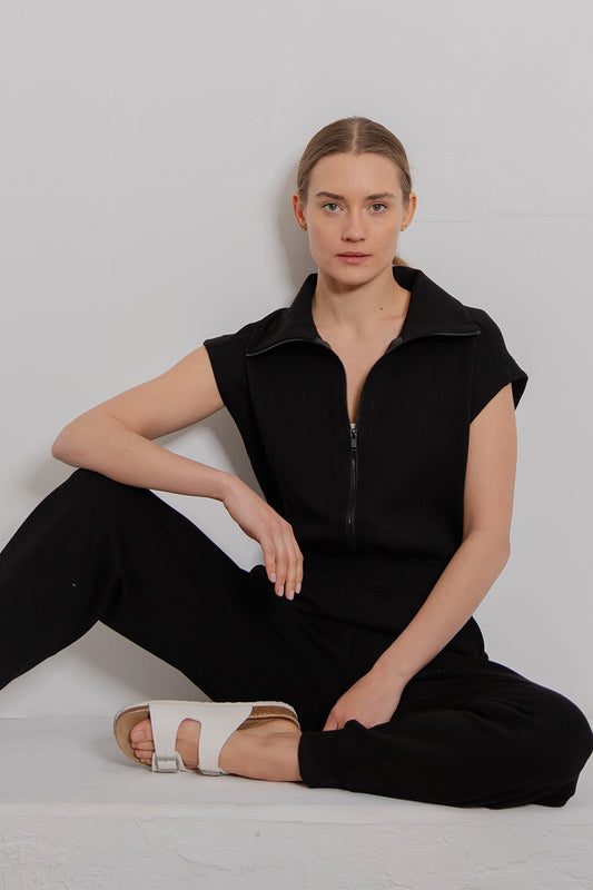 Black modal scuba jogger jumpsuit