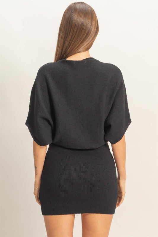 Boxy knit dolman sleeve mini dress (2 colors)