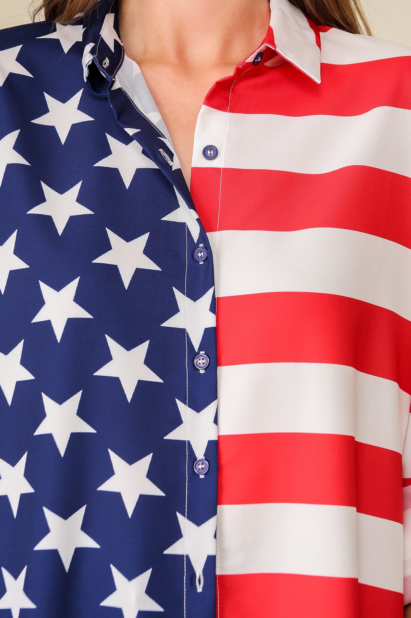 American flag print button down shirt dress