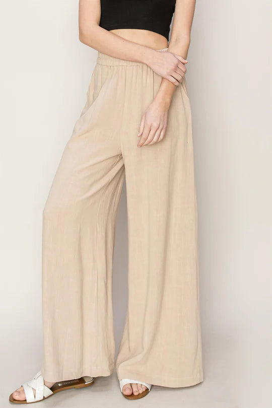 Linen blend pull on pant