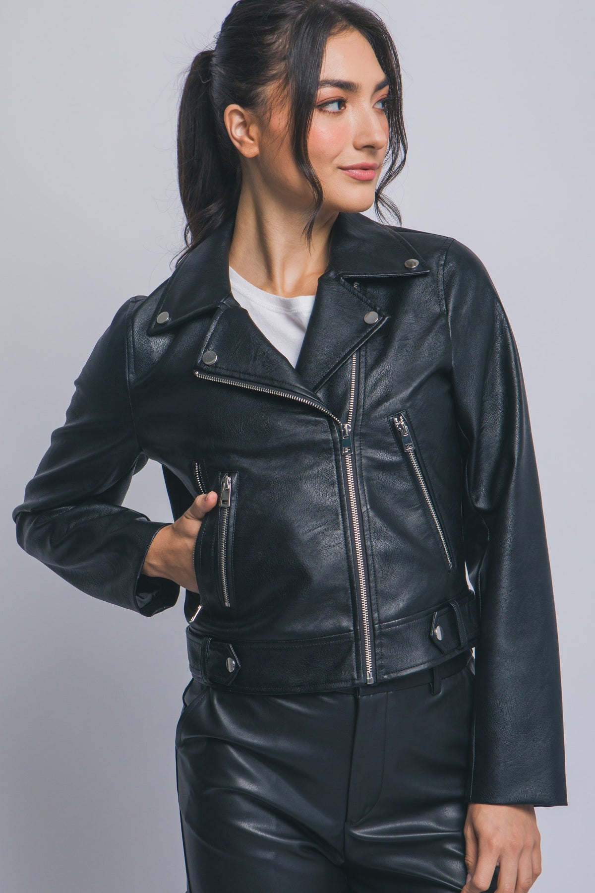 Faux leather moto jacket