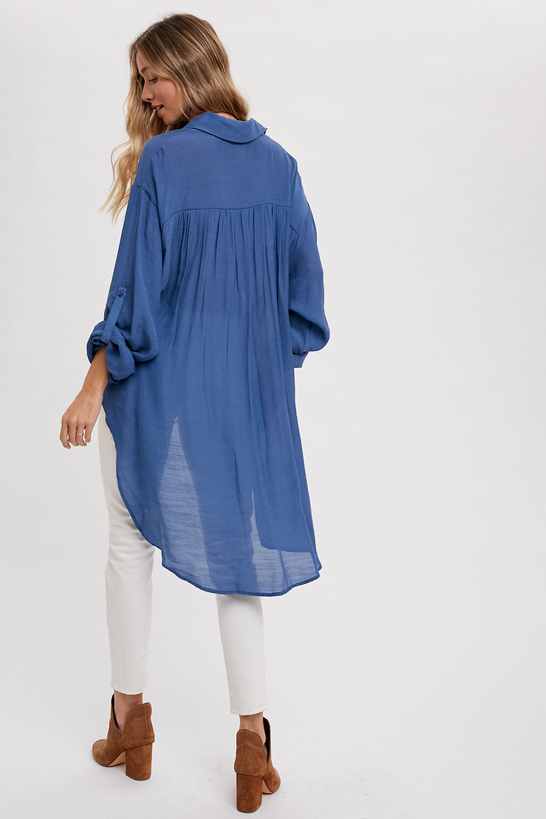 Blue longline button up blouse