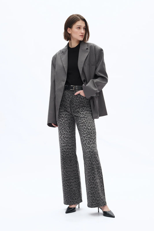 High rise leopard print wide leg jean