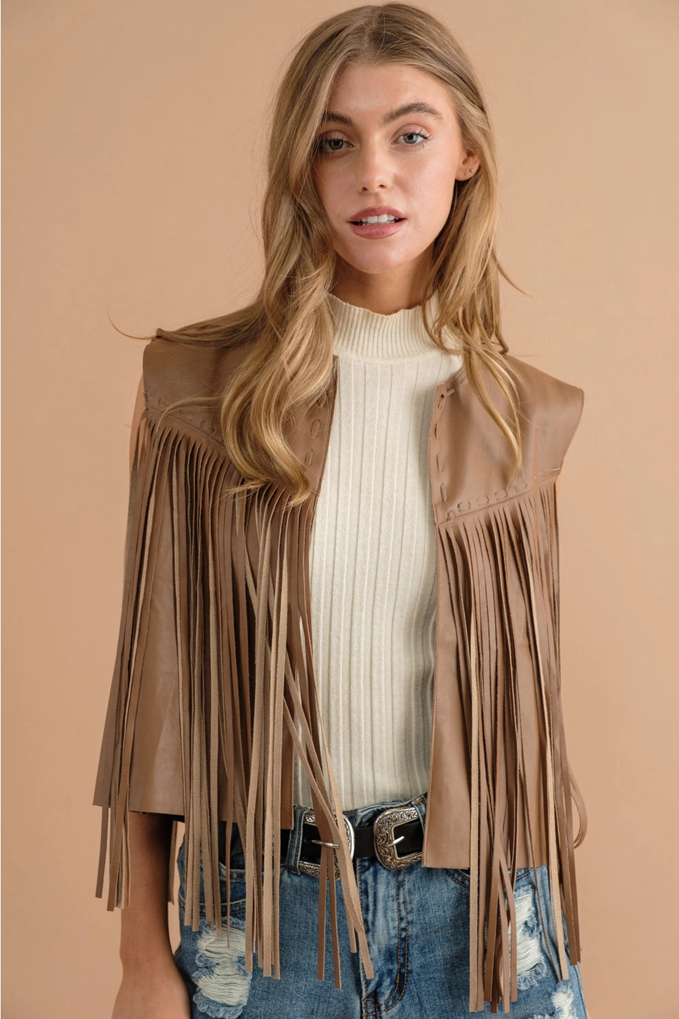 Fringe faux leather vest