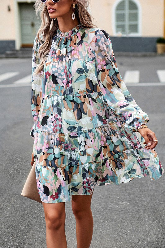 Floral dress with ruffle detail dress