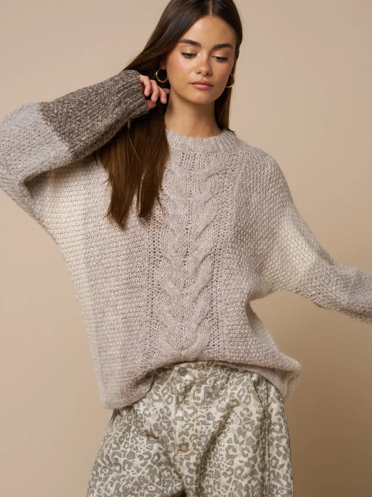 Multi tone cable front sweater