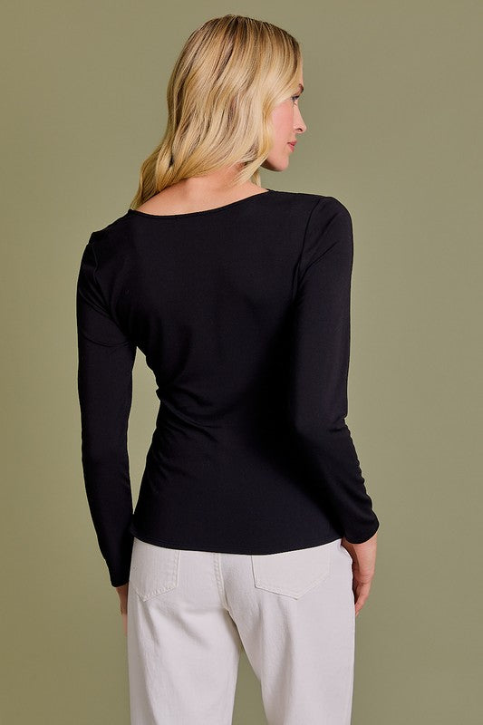 Cut out neckline long sleeve top